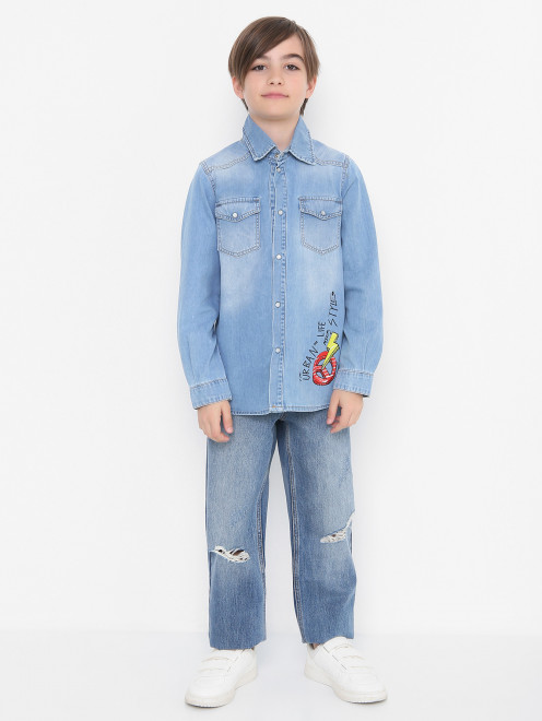 Рубашка из денима с принтом MSGM - МодельОбщийВид