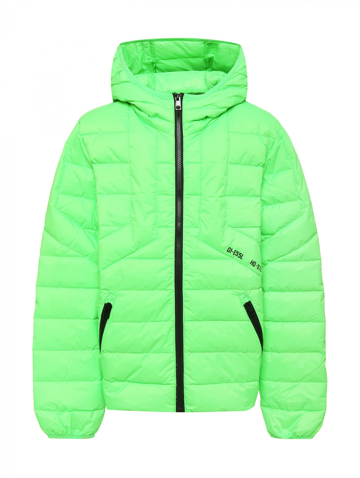 Пуховая куртка с карманами Diesel  –  Общий вид  – Цвет:  Зеленый