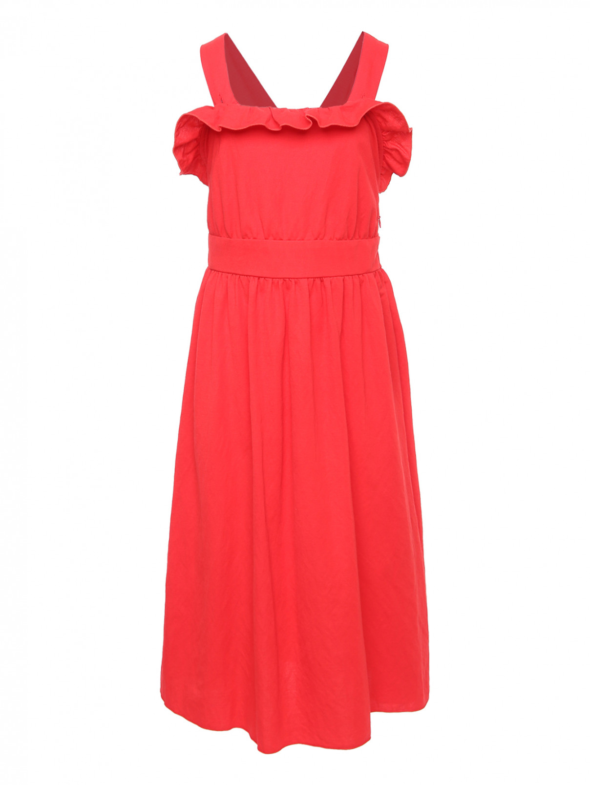 Однотонное платье с поясом DIXIE  –  Общий вид  – Цвет:  Красный