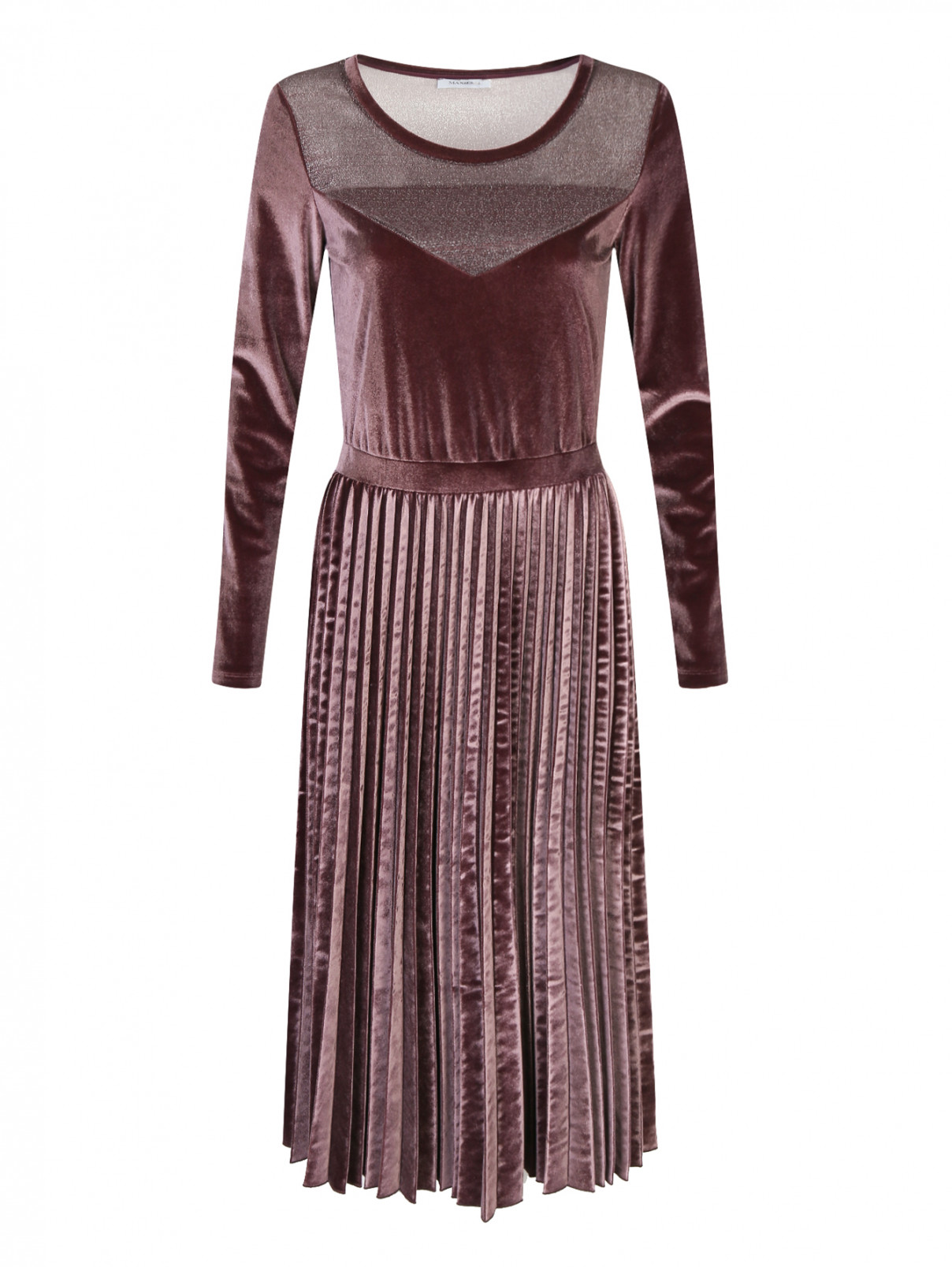 Бархатное платье с плиссированной юбкой Max&Co  –  Общий вид  – Цвет:  Фиолетовый