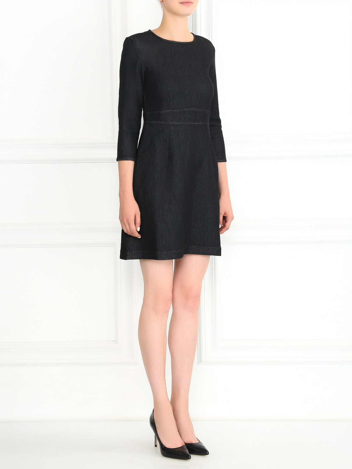 Платье-мини из хлопка с длинными рукавами Max&Co  –  Модель Общий вид  – Цвет:  Серый