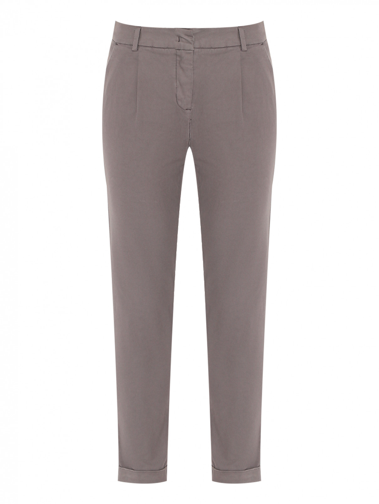 Зауженные брюки из хлопка Bruno Manetti  –  Общий вид  – Цвет:  Серый