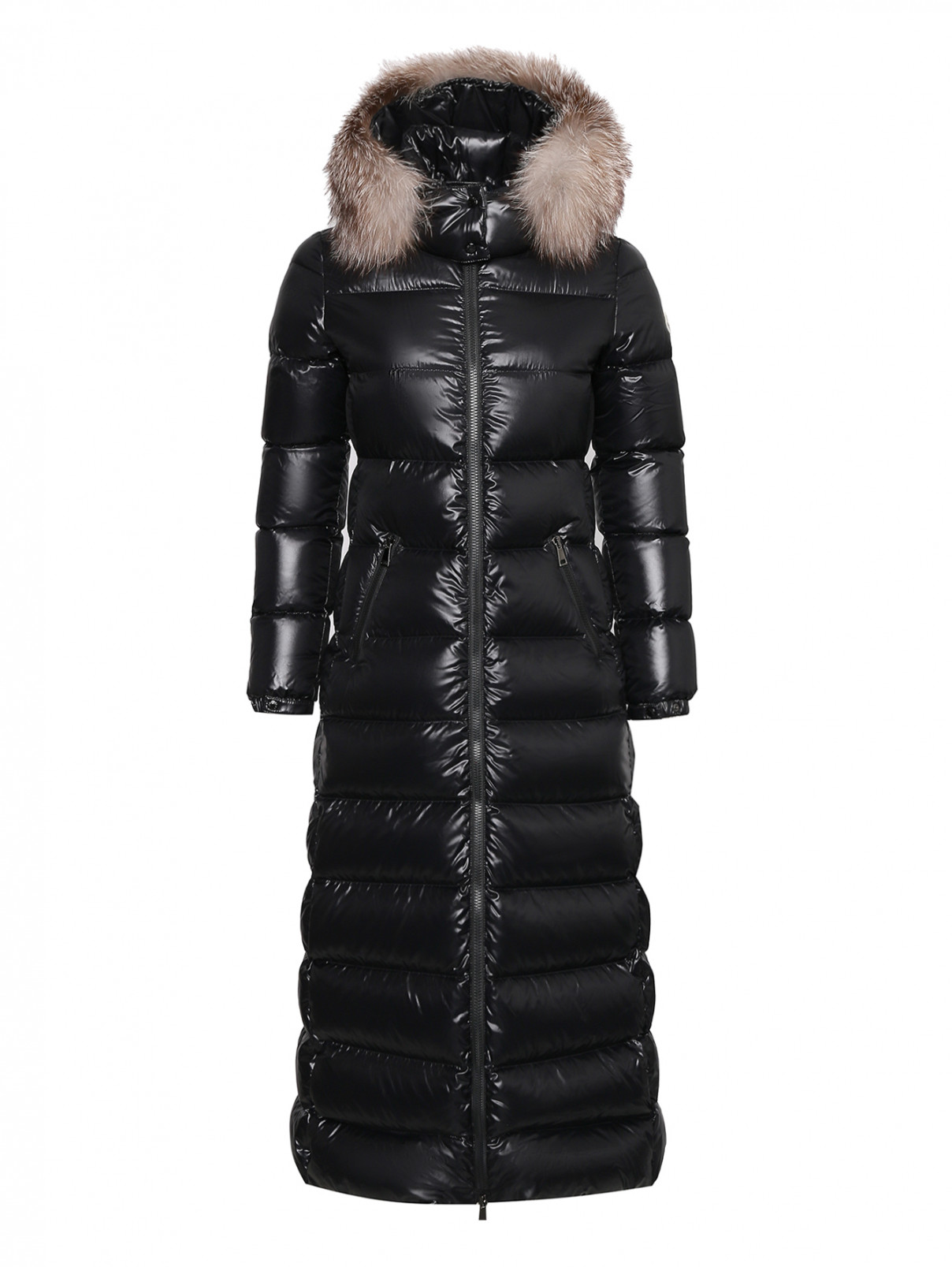 Пальто пуховое с капюшоном Moncler  –  Общий вид  – Цвет:  Черный