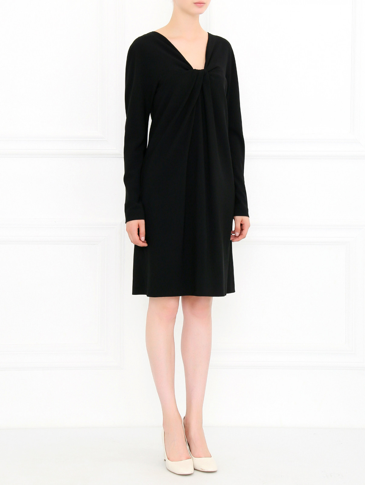 Платье-мини с драпировкой Alberta Ferretti  –  Модель Общий вид  – Цвет:  Черный