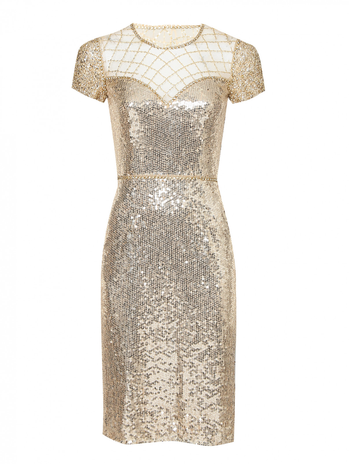 Платье в пайетках, декорированное бисером и кристаллами Jenny Packham  –  Общий вид  – Цвет:  Золотой