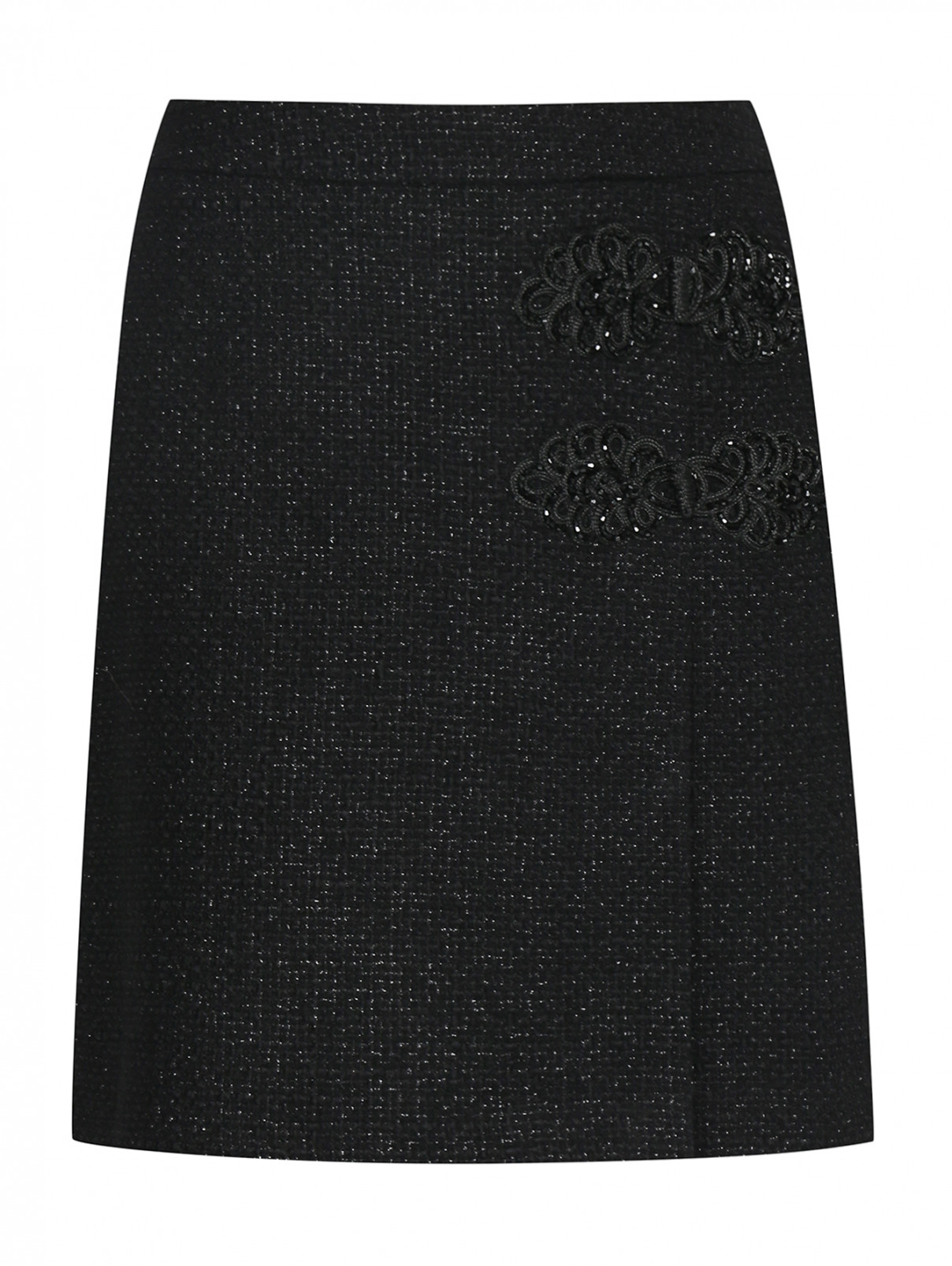 Юбка-мини из буклированной ткани Moschino Boutique  –  Общий вид  – Цвет:  Черный