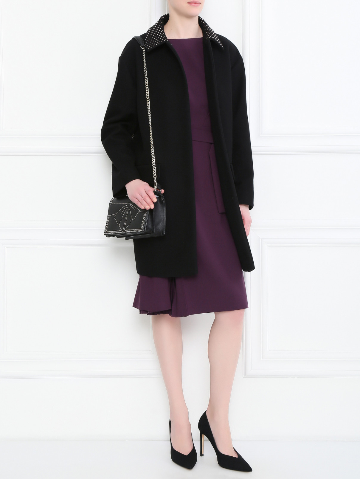 Пальто из шерсти с декором Moschino Boutique  –  Модель Общий вид  – Цвет:  Черный
