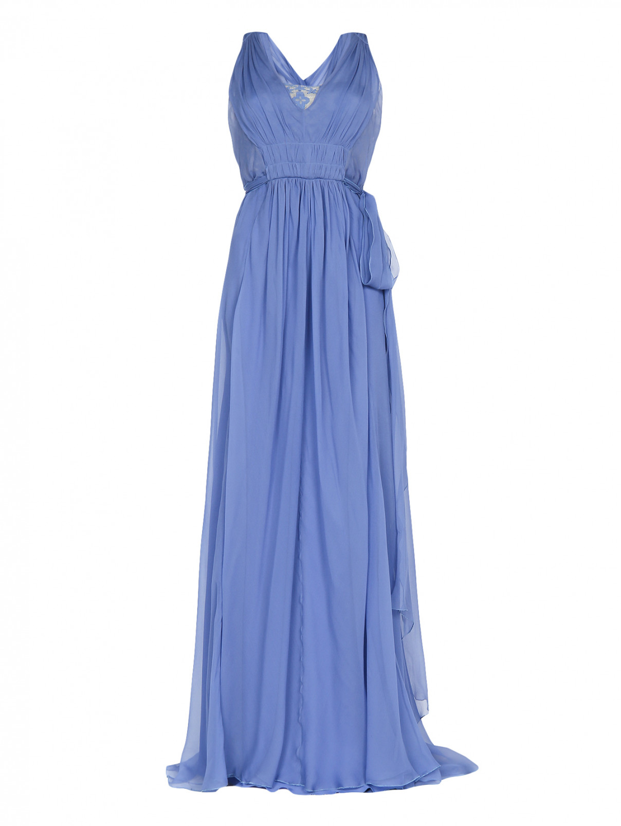 Платье-макси из шелка с кружевной отделкой Alberta Ferretti  –  Общий вид  – Цвет:  Синий