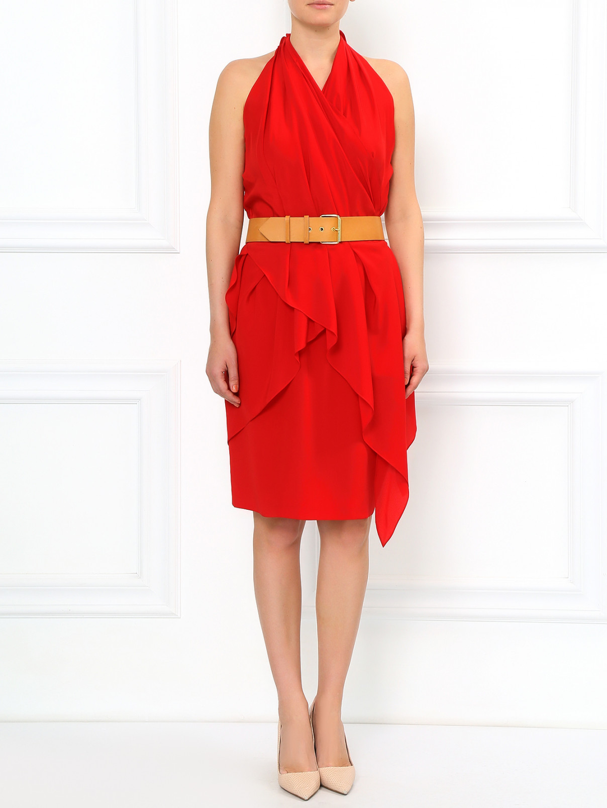 Платье из шелка с ремнем из кожи Moschino  –  Модель Общий вид  – Цвет:  Красный