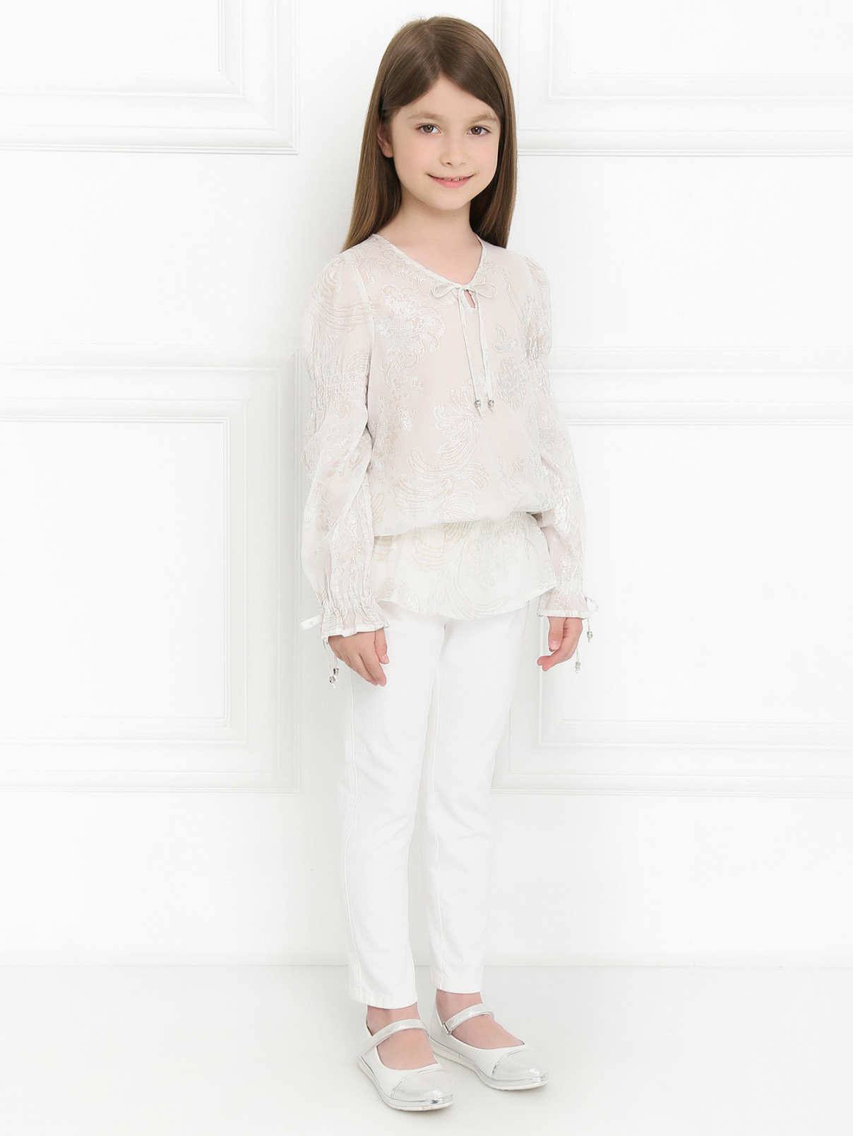 Блуза из хлопка с цветочным узором Roberto Cavalli  –  Модель Общий вид  – Цвет:  Белый