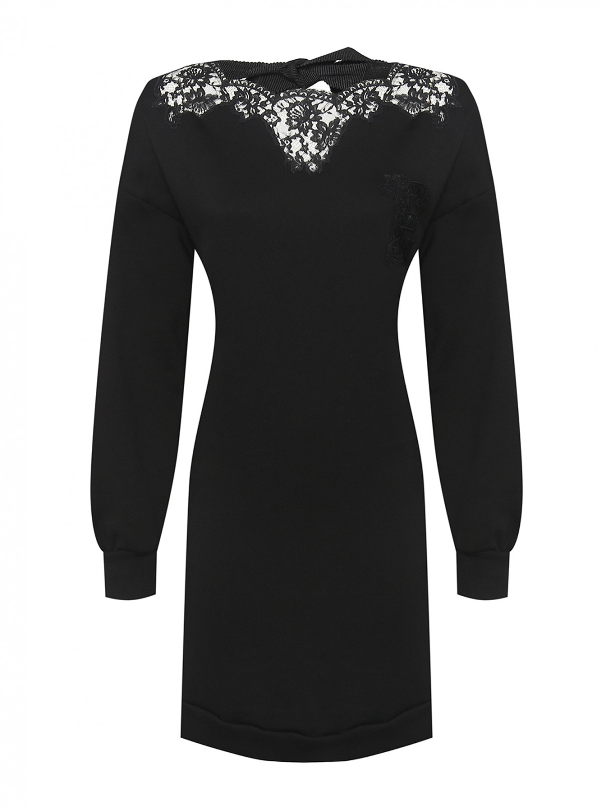 Платье из хлопка с кружевной отделкой Ermanno Firenze  –  Общий вид  – Цвет:  Черный