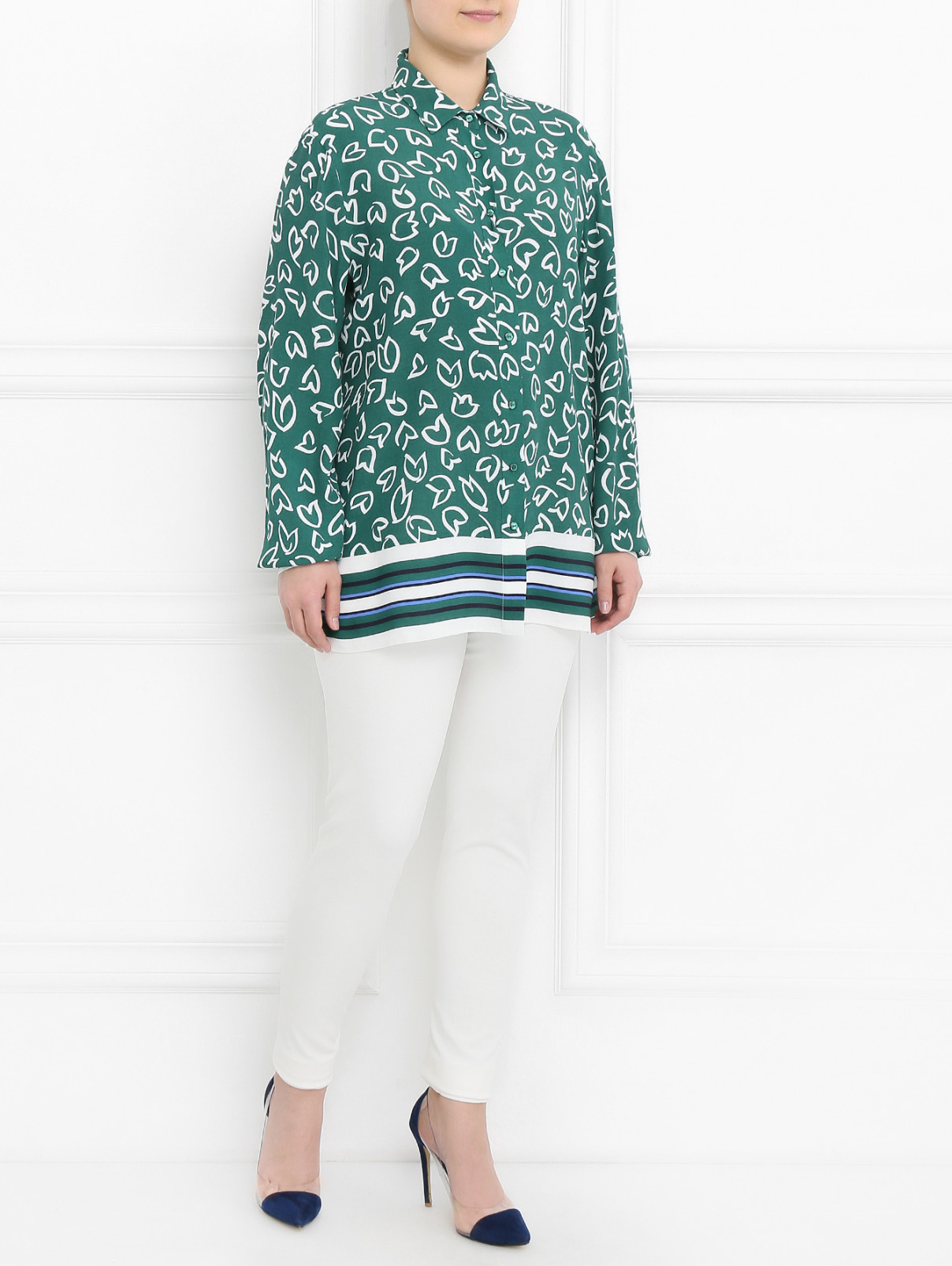 Блуза свободного кроя с узором Marina Sport  –  Модель Общий вид  – Цвет:  Зеленый