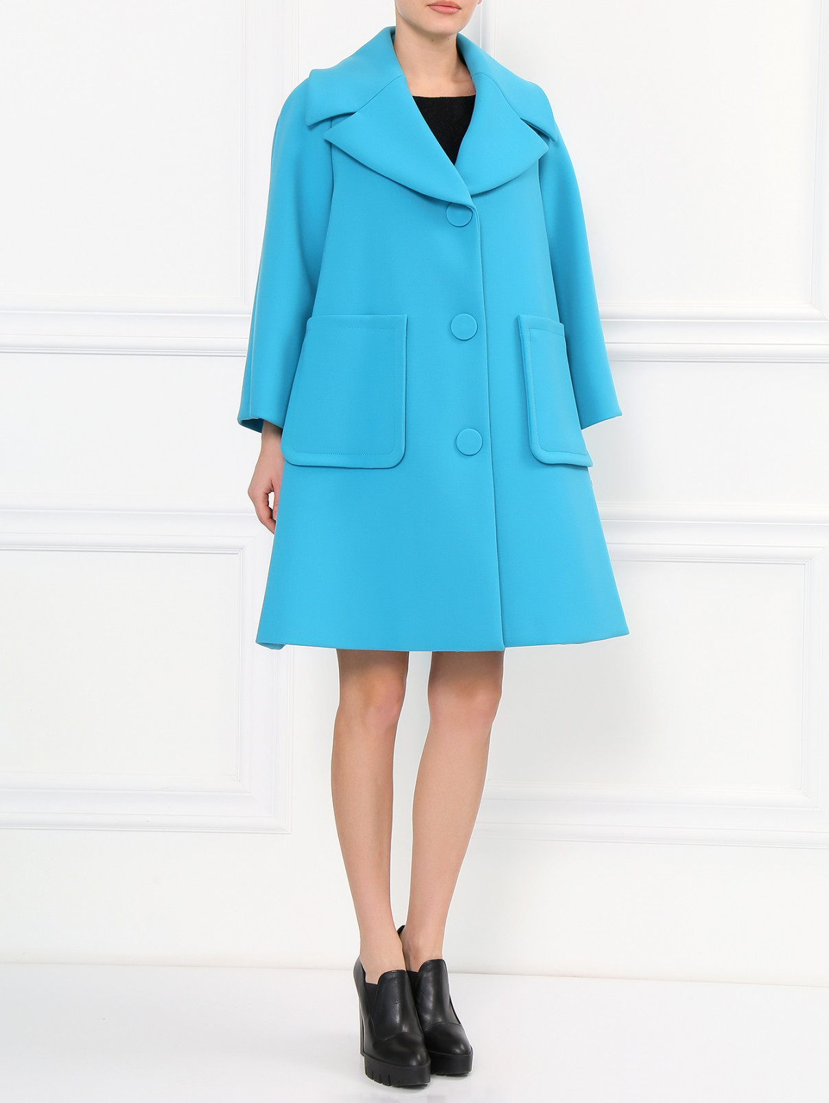 Утепленное пальто-трапеция с боковыми карманами Moschino Boutique  –  Модель Общий вид  – Цвет:  Синий