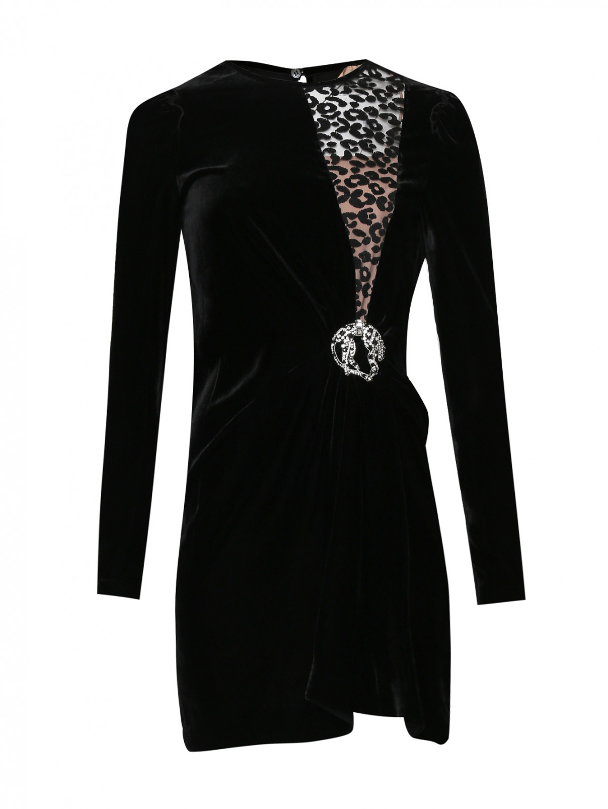 Платье из вискозы и шелка с декором N21  –  Общий вид  – Цвет:  Черный