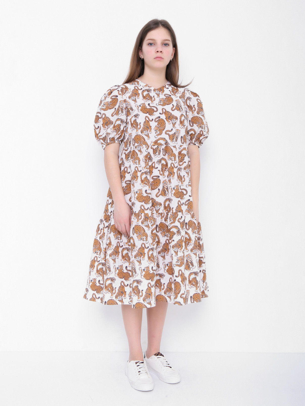 Хлопковое платье с анималистичным узором Kenzo  –  МодельВерхНиз  – Цвет:  Узор