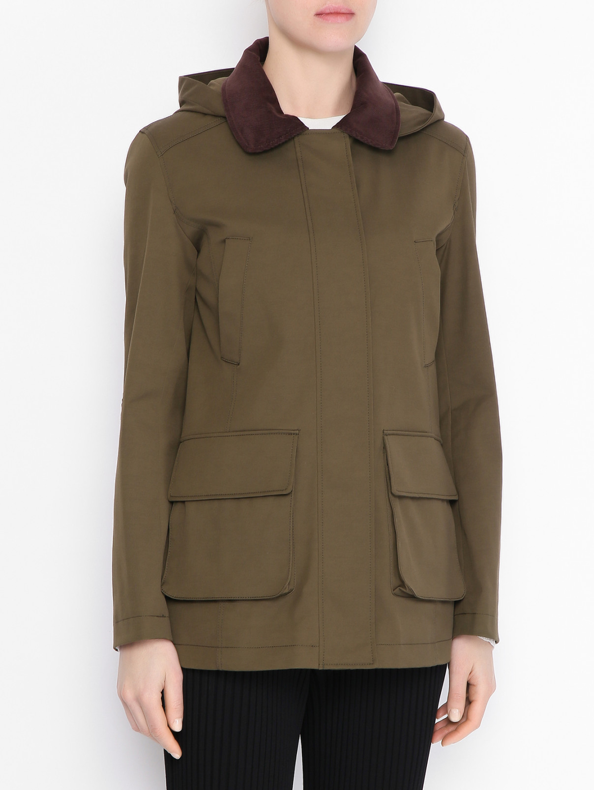 Куртка из смешанного хлопка с накладными карманами Max&Co  –  МодельВерхНиз  – Цвет:  Зеленый