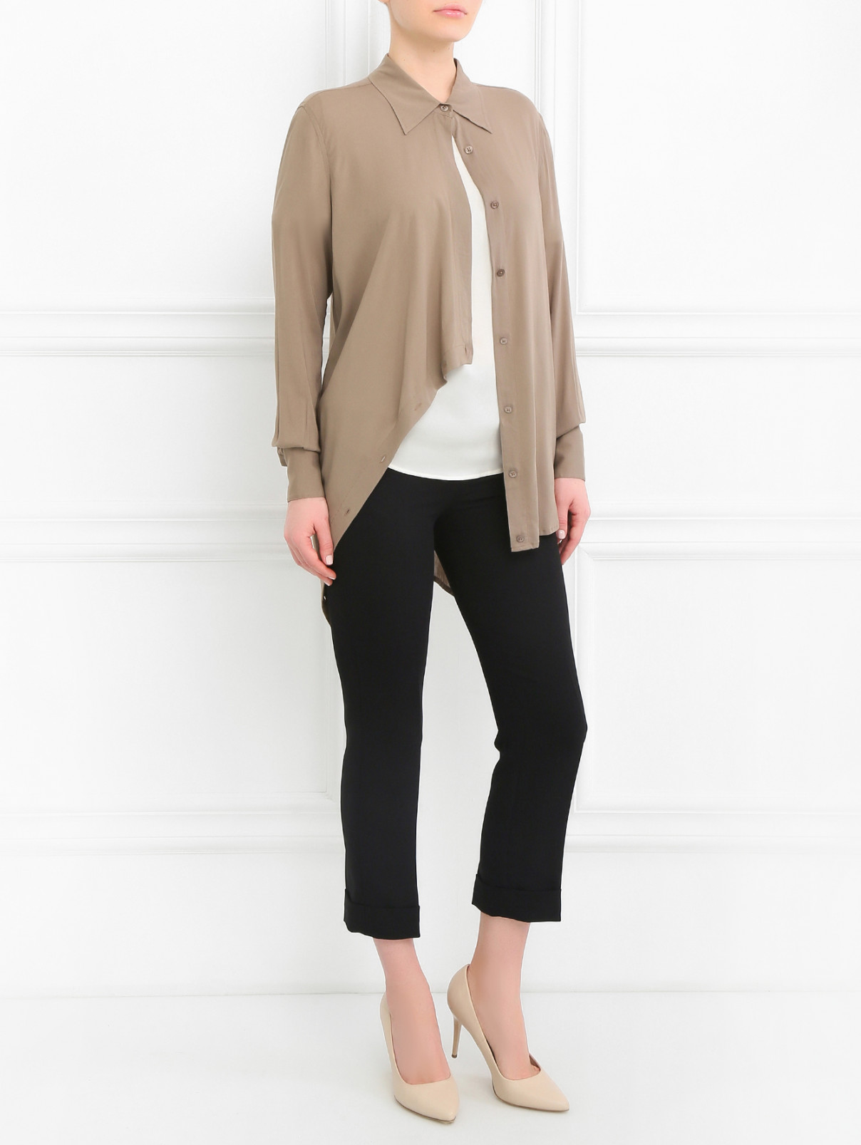 Блуза с асимметричной застежкой Donna Karan  –  Модель Общий вид  – Цвет:  Зеленый
