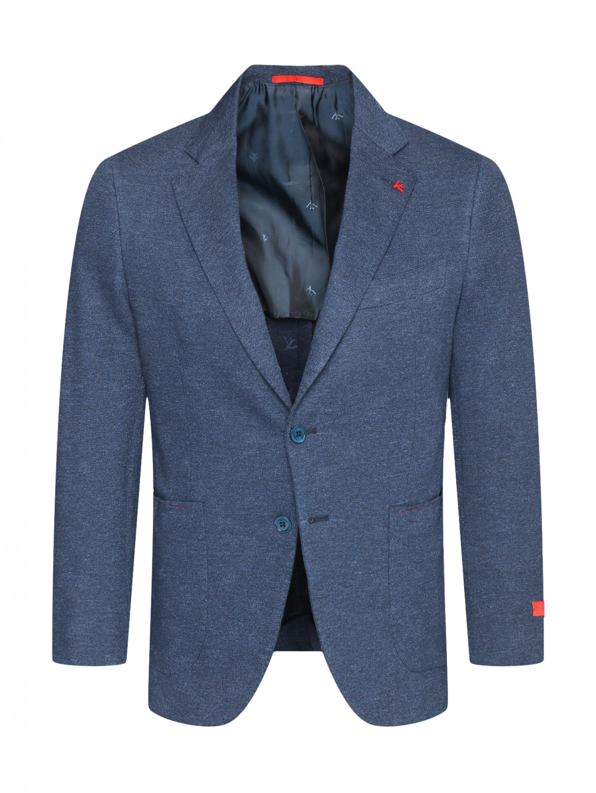 Однобортный пиджак из хлопка Isaia  –  Общий вид  – Цвет:  Синий