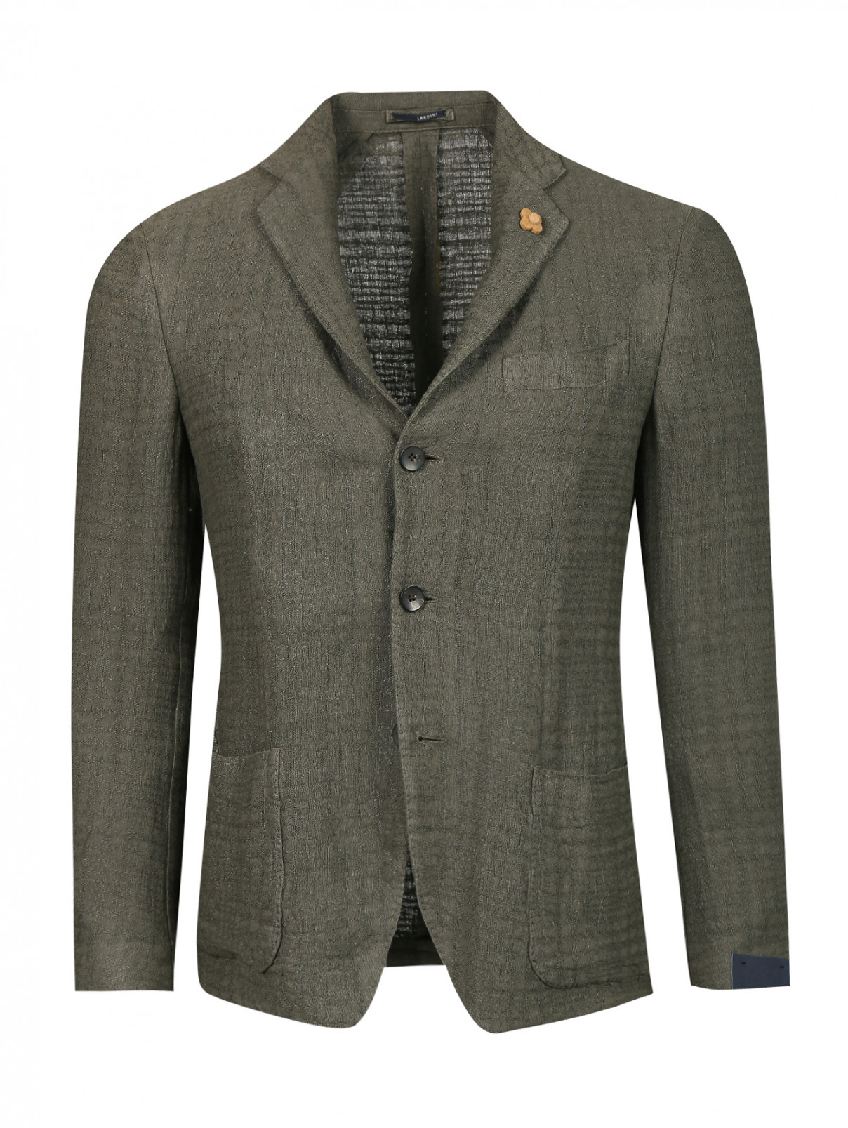 Пиджак однобортный из льна LARDINI  –  Общий вид  – Цвет:  Зеленый