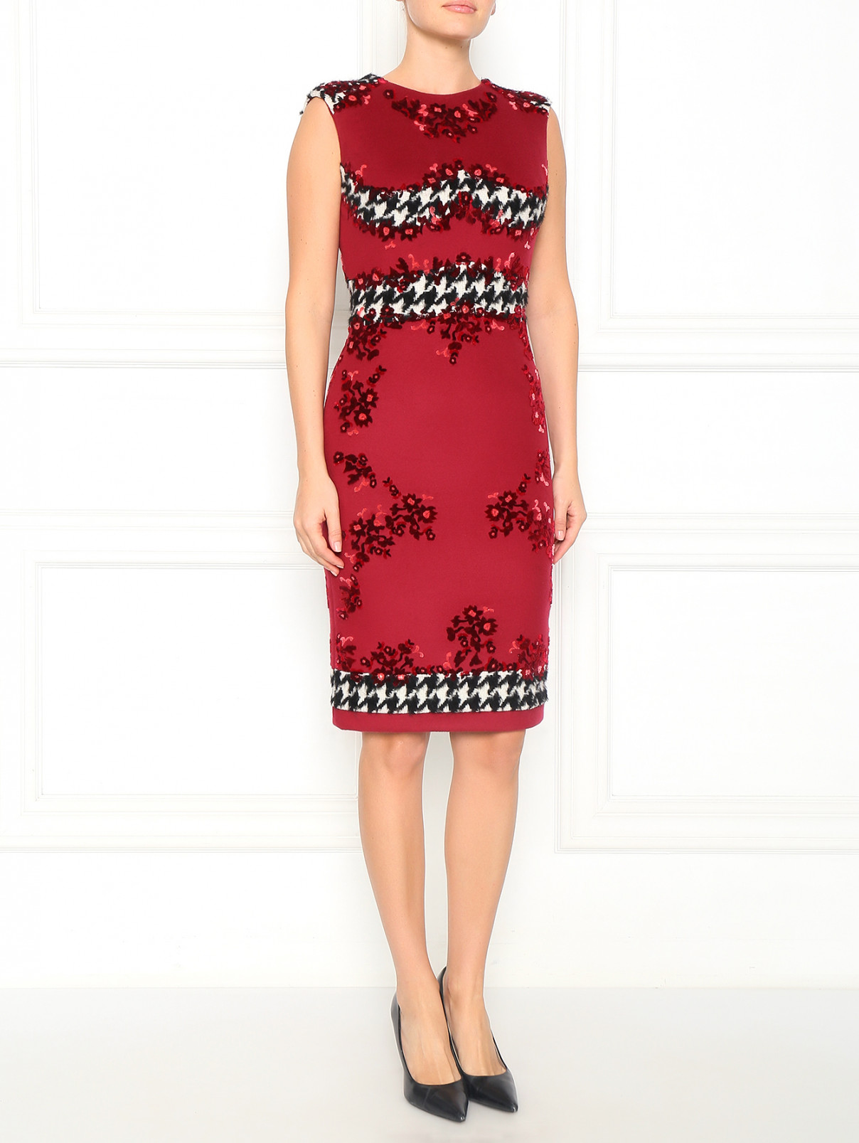 Платье-футляр из шерсти с узором Ermanno Scervino  –  Модель Общий вид  – Цвет:  Красный