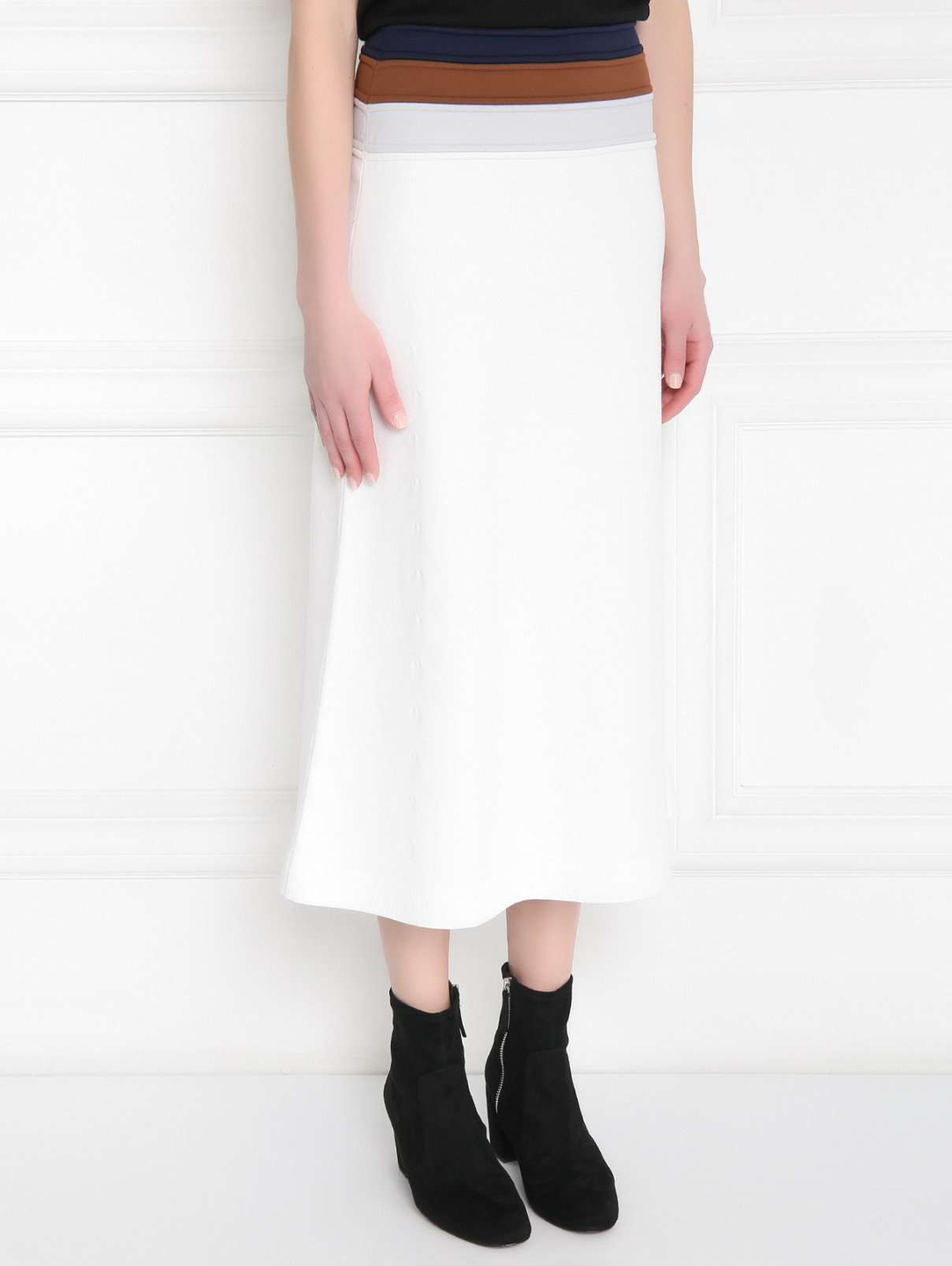 Трикотажная юбка-миди с контрастной отделкой Sonia Rykiel  –  МодельВерхНиз  – Цвет:  Белый