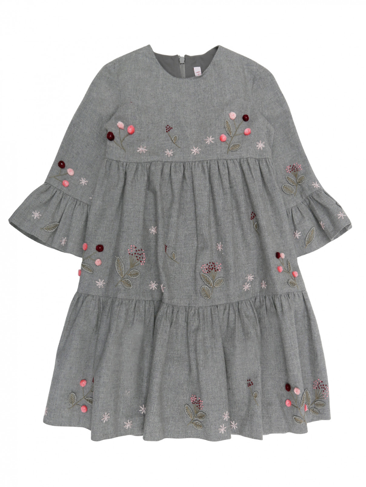 Платье из хлопка с вышивкой Il Gufo  –  Общий вид  – Цвет:  Серый