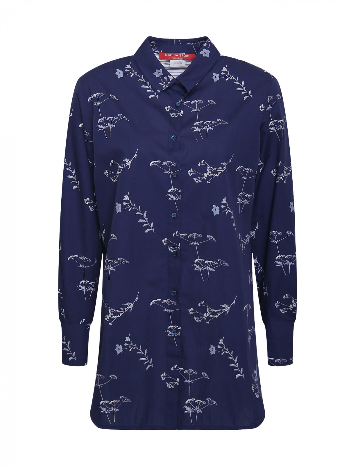 Рубашка из хлопка с узором Marina Sport  –  Общий вид  – Цвет:  Синий