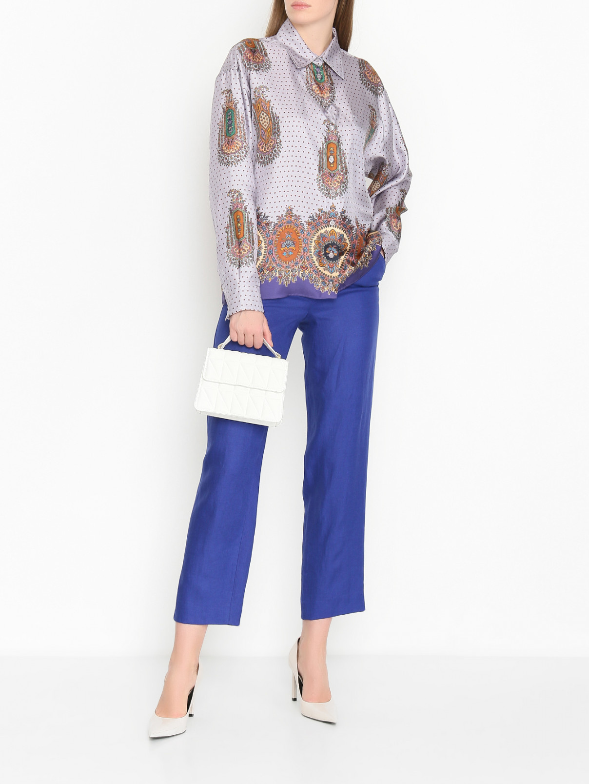 Блуза из шелка с узором Etro  –  МодельОбщийВид  – Цвет:  Фиолетовый