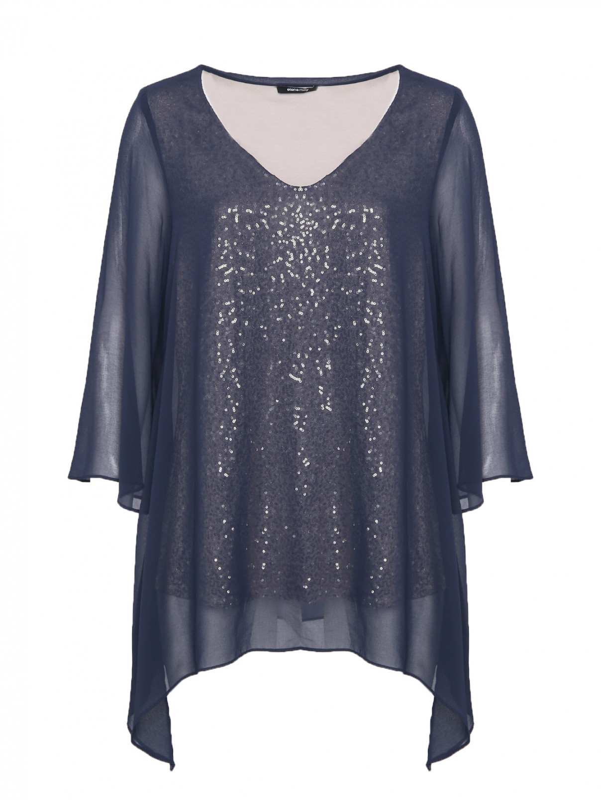 Комбинированная блуза свободного кроя Elena Miro  –  Общий вид  – Цвет:  Синий
