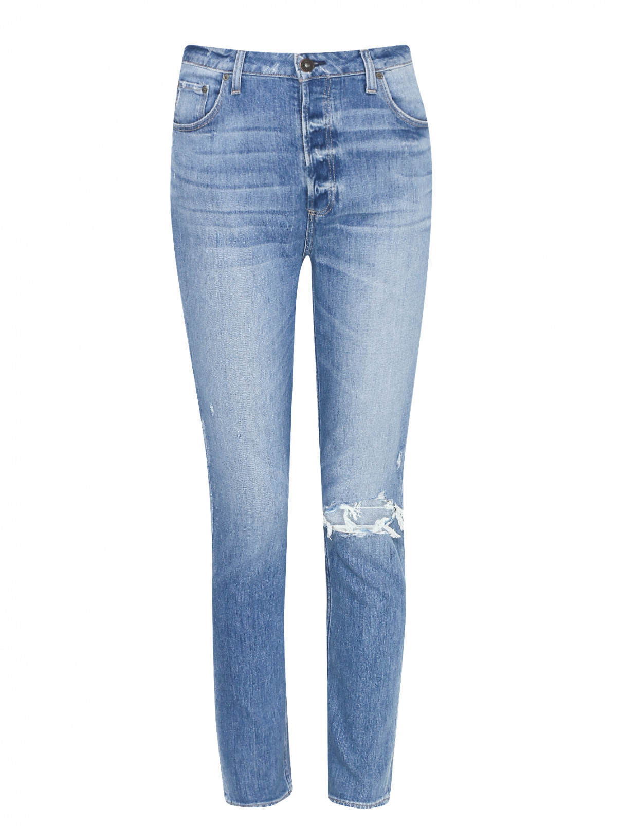 Укороченные джинсы с потертостями Paige  –  Общий вид  – Цвет:  Синий
