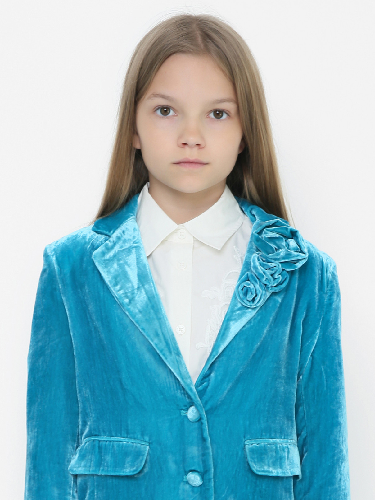 Костюм из велюра с декором Ermanno Scervino Junior  –  МодельОбщийВид3  – Цвет:  Синий