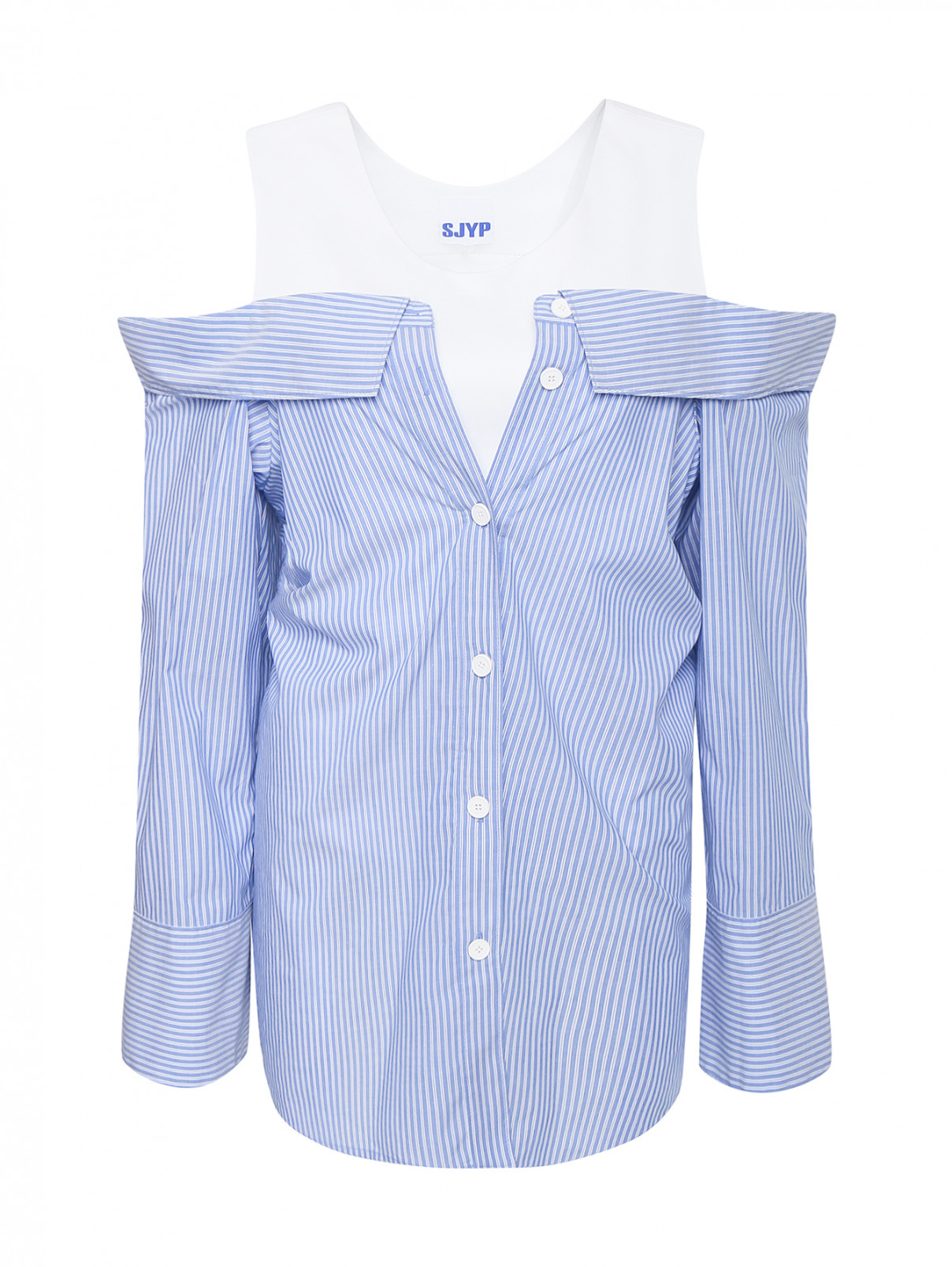 Блуза из хлопка с открытыми плечами Sjyp  –  Общий вид  – Цвет:  Синий
