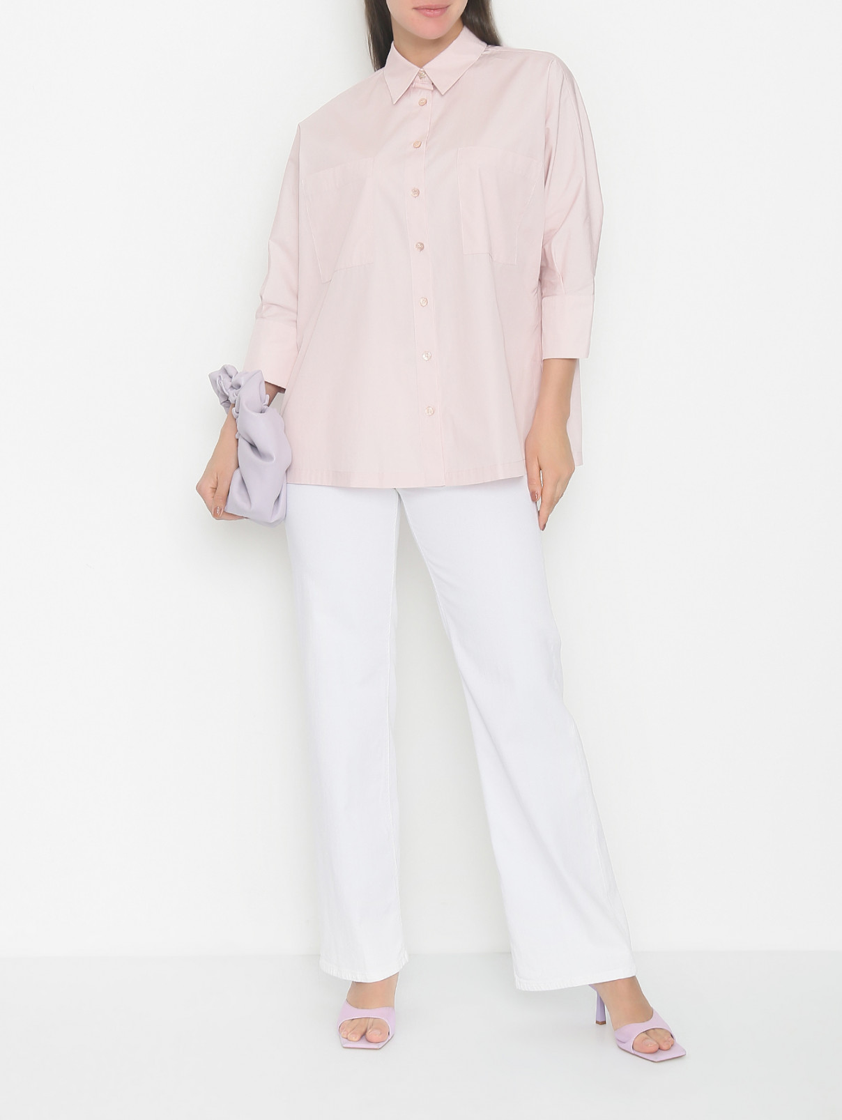 Рубашка из хлопка с карманами Marina Rinaldi  –  МодельОбщийВид  – Цвет:  Розовый
