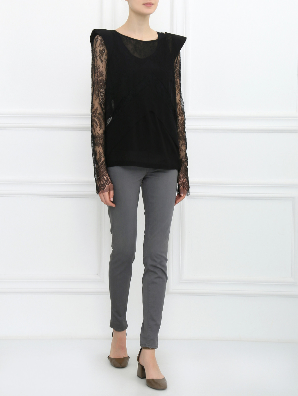 Блуза из кружева с длинными рукавами Barbara Bui  –  Модель Общий вид  – Цвет:  Черный