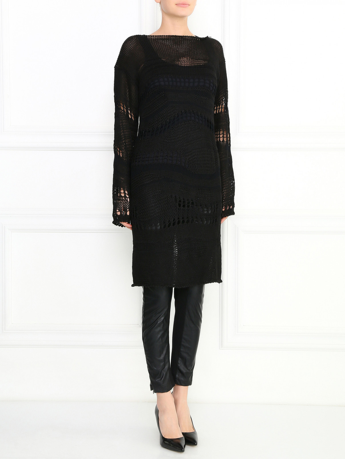 Легкое вязаное платье из вискозы и льна Jean Paul Gaultier  –  Модель Общий вид  – Цвет:  Черный