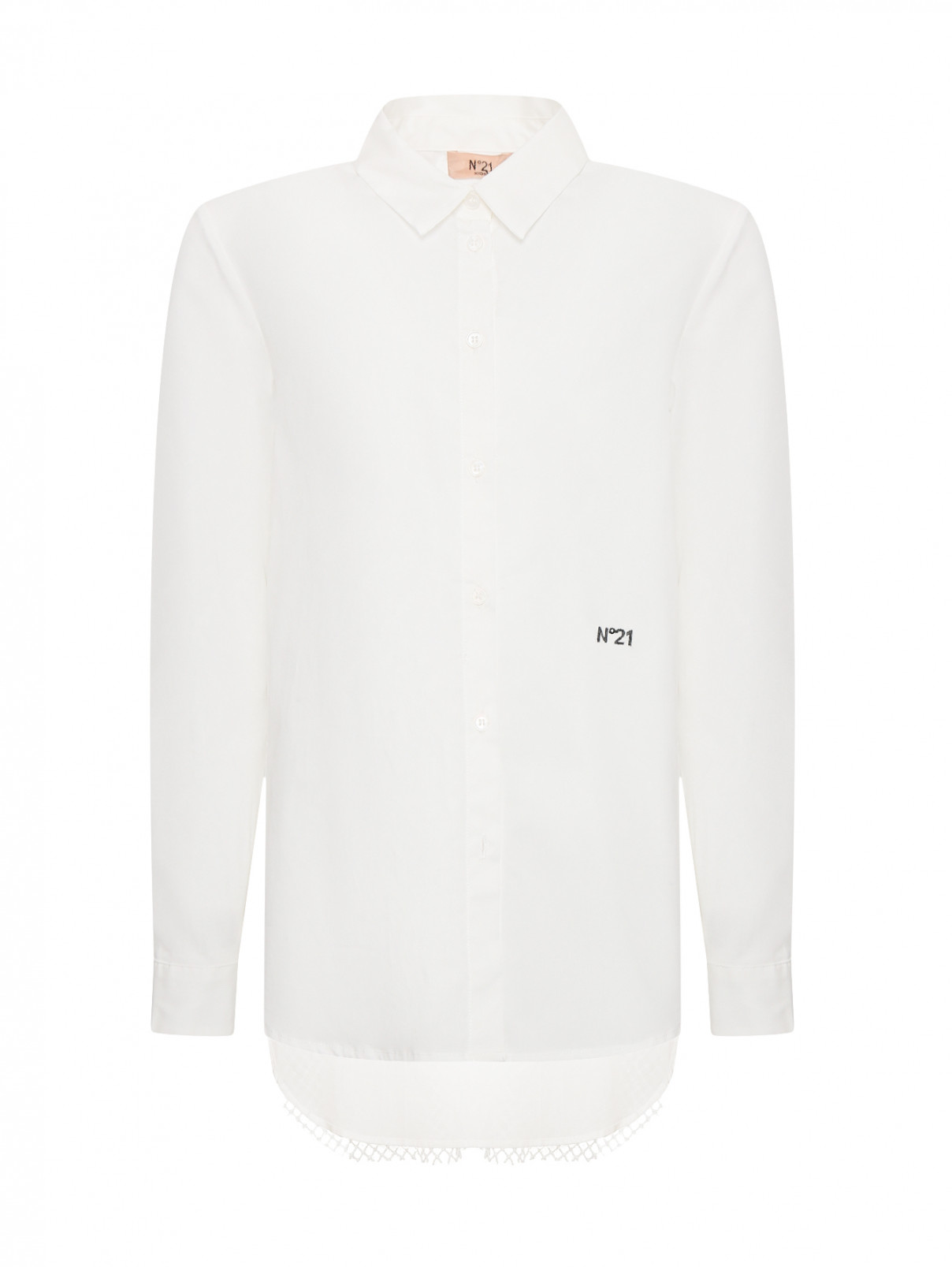 Удлиненная рубашка с ажурной вставкой на спинке N21  –  Общий вид  – Цвет:  Белый