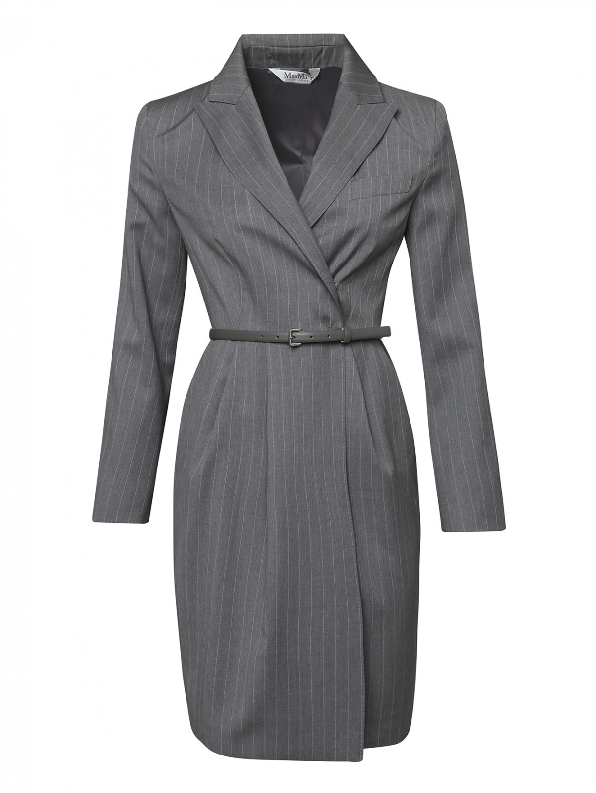 Платье из шерсти с узором полоска Max Mara  –  Общий вид  – Цвет:  Серый