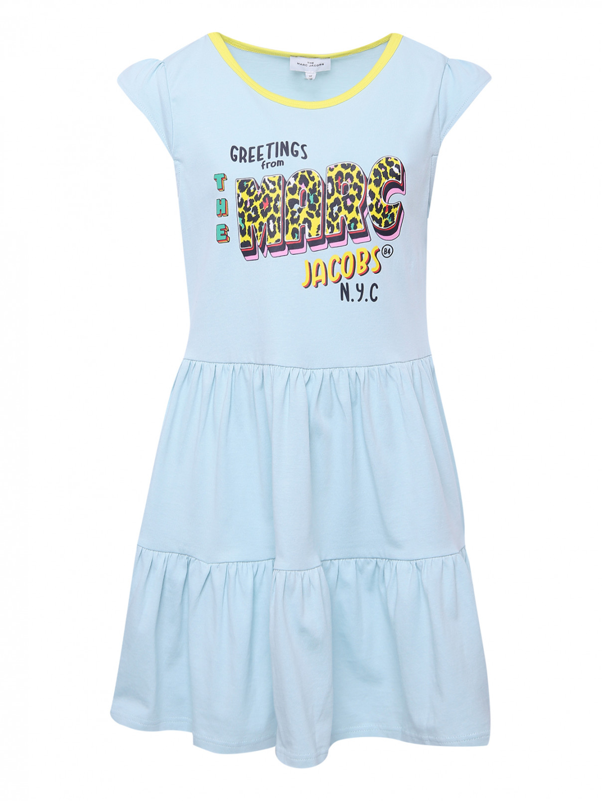 Хлопковое платье с коротким рукавом Little Marc Jacobs  –  Общий вид  – Цвет:  Зеленый