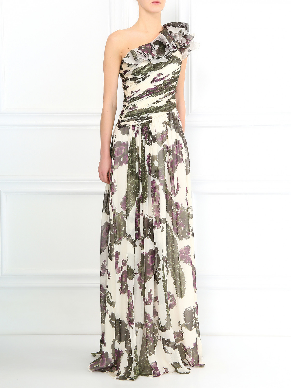 Платье-макси из шелка с цветочным узором Giambattista Valli  –  Модель Общий вид  – Цвет:  Узор