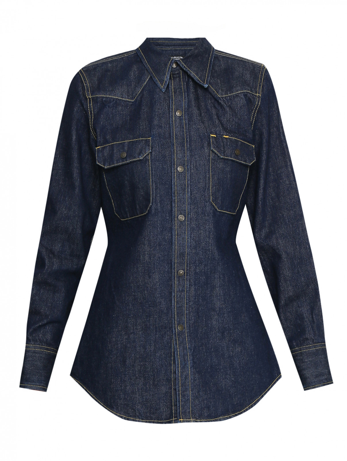 Рубашка из денима с накладными карманами Calvin Klein 205W39NYC  –  Общий вид  – Цвет:  Синий