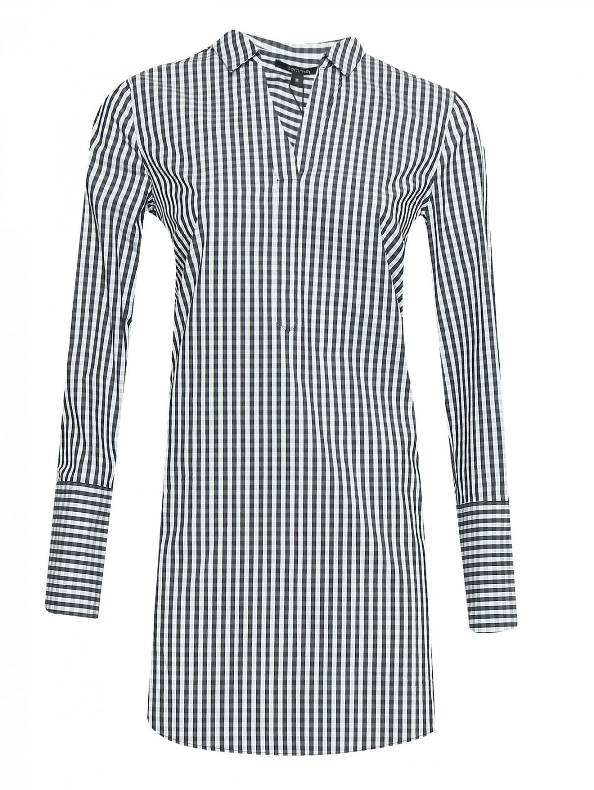 Блуза удлиненная с узором "клетка" Comma  –  Общий вид  – Цвет:  Черный