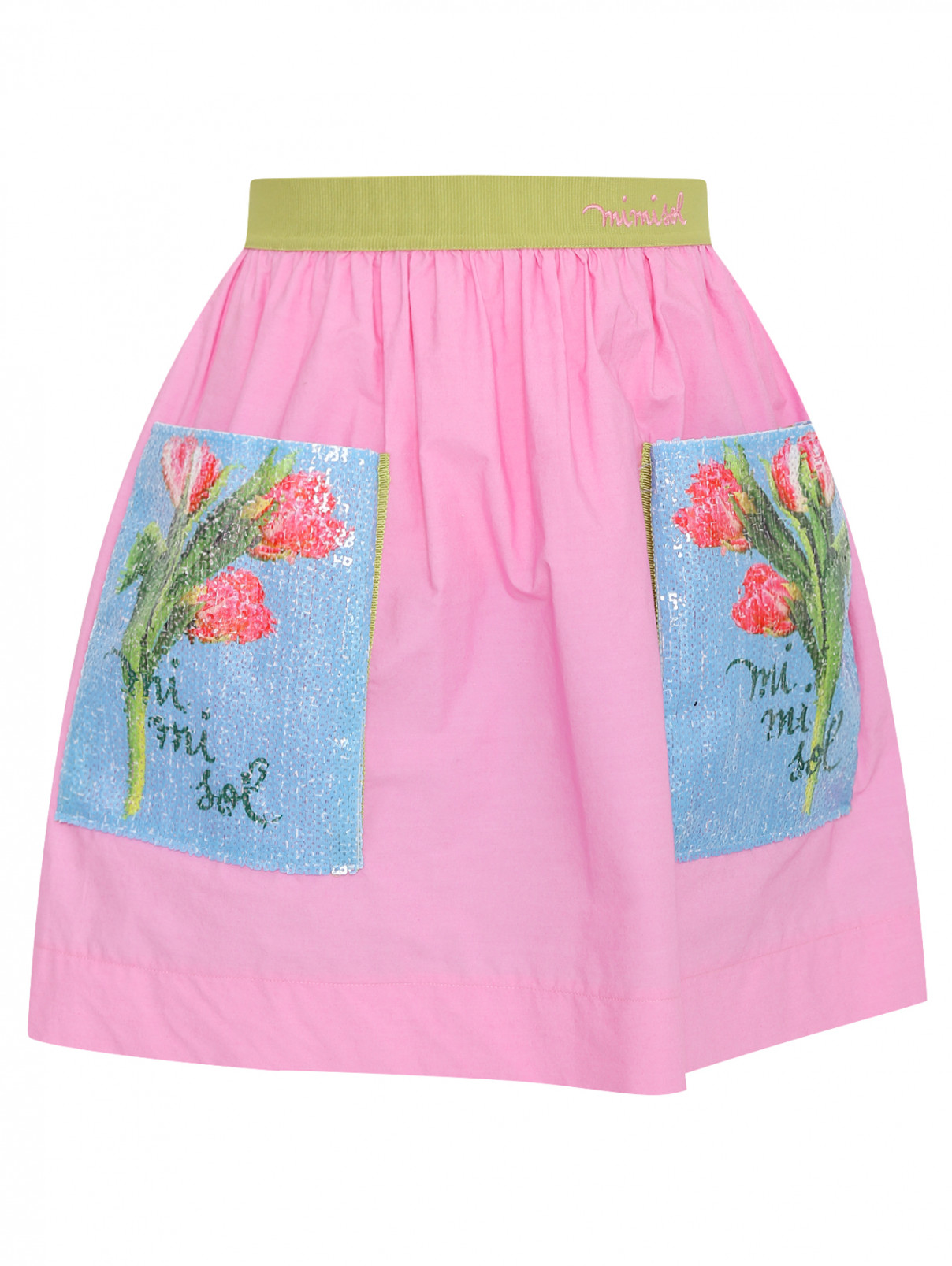 Юбка хлопковая с декором на карманах MiMiSol  –  Общий вид  – Цвет:  Розовый