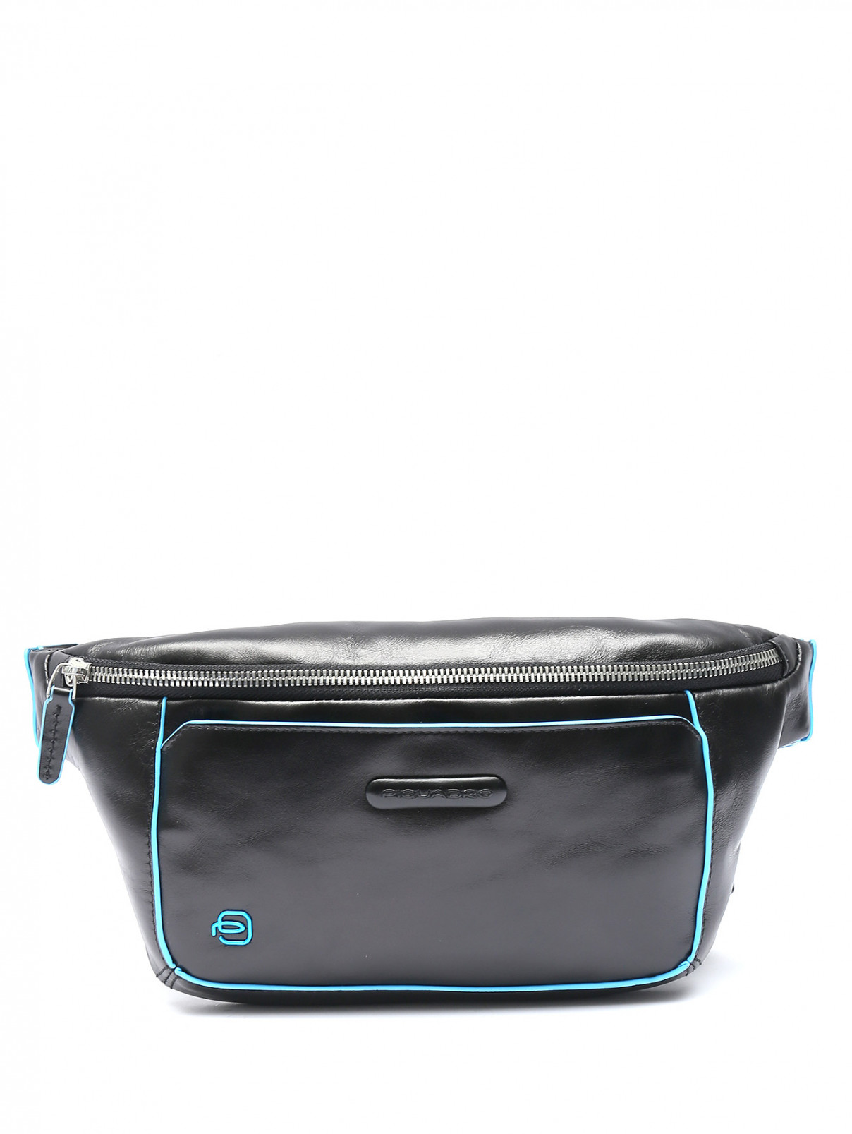 Поясная сумка из гладкой кожи с контрастной отделкой Piquadro  –  Общий вид  – Цвет:  Черный