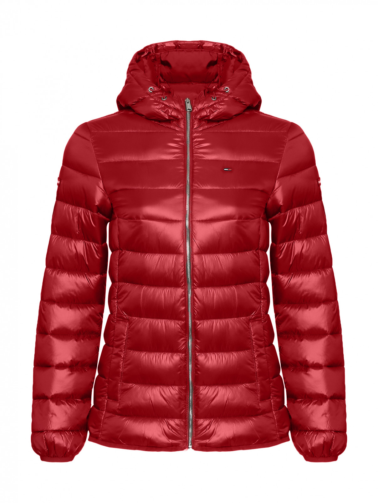 Стеганая куртка на молнии с капюшоном Tommy Jeans  –  Общий вид  – Цвет:  Красный