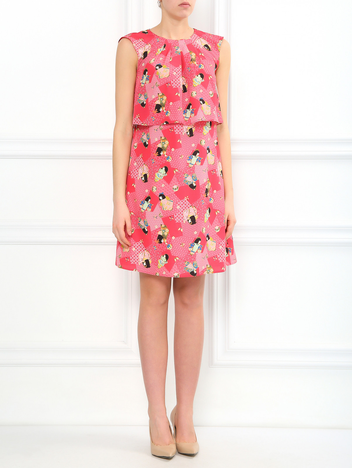 Платье-мини с узором и драпировкой Love Moschino  –  Модель Общий вид  – Цвет:  Розовый