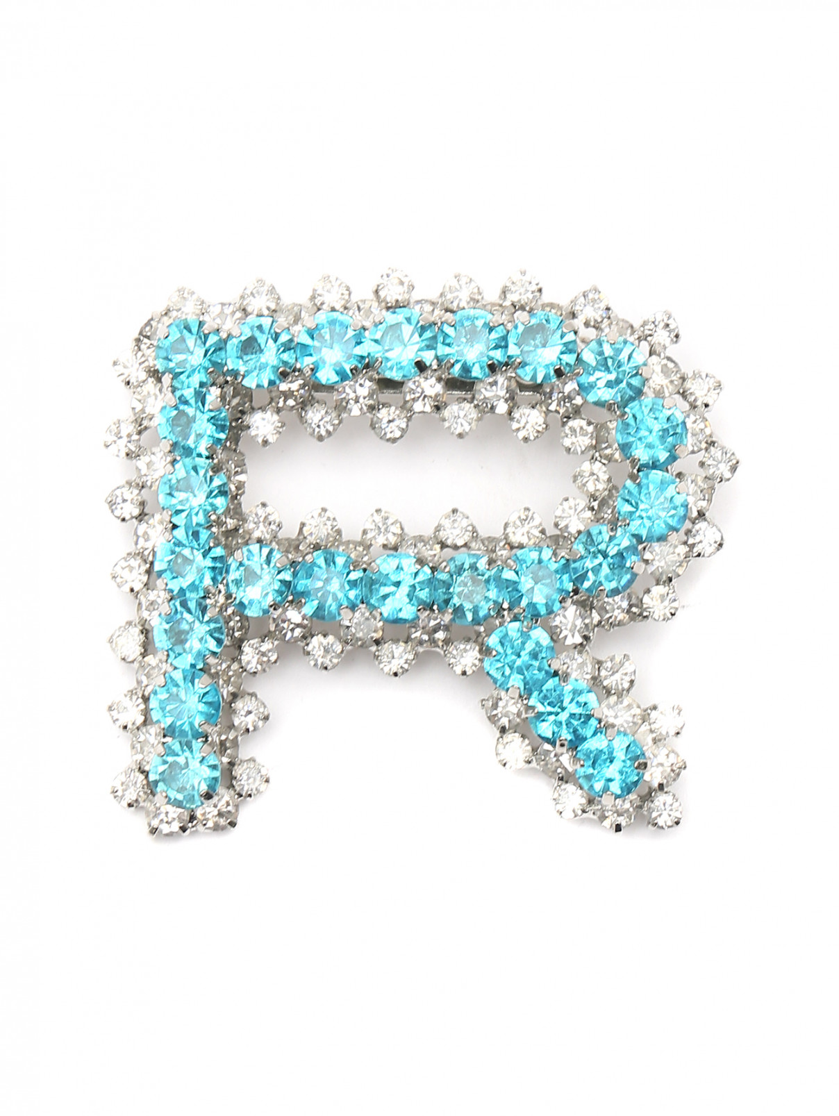 Брошь из металла декорированная кристаллами Rochas  –  Общий вид  – Цвет:  Синий