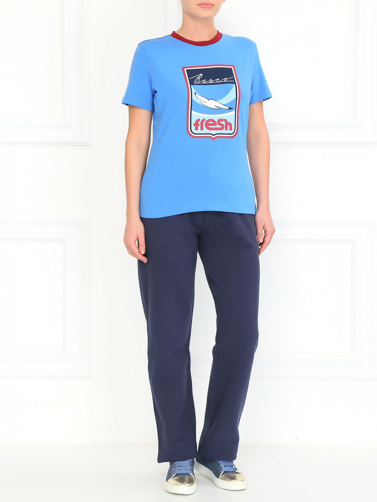 Хлопковая футболка с принтом BOSCO  –  Модель Общий вид  – Цвет:  Синий