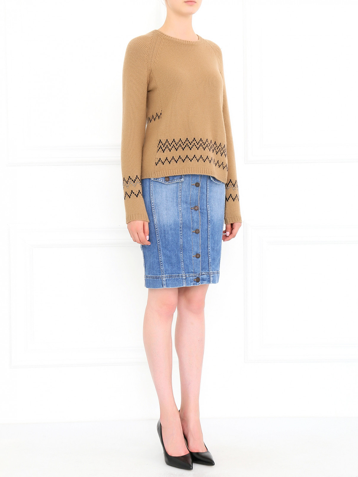 Джинсовая юбка-карандаш Moschino Couture  –  Модель Общий вид  – Цвет:  Синий