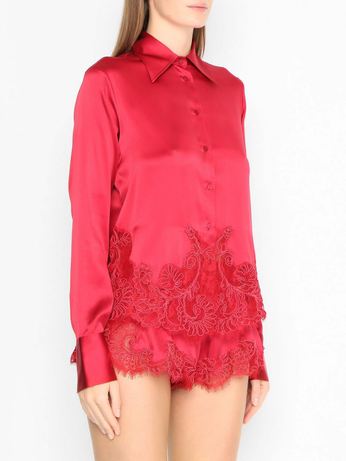Рубашка из шелка с кружевом Ermanno Scervino  –  МодельВерхНиз  – Цвет:  Красный