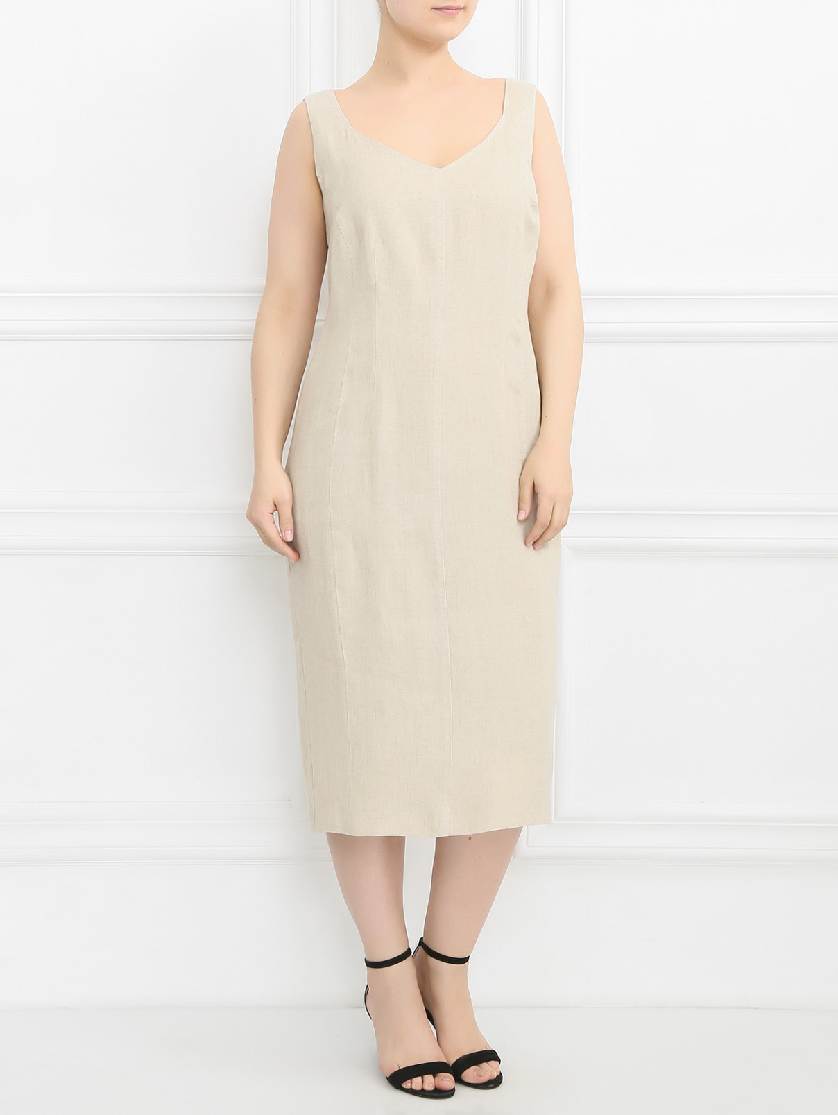 Платье из льна Marina Rinaldi  –  Модель Общий вид  – Цвет:  Бежевый